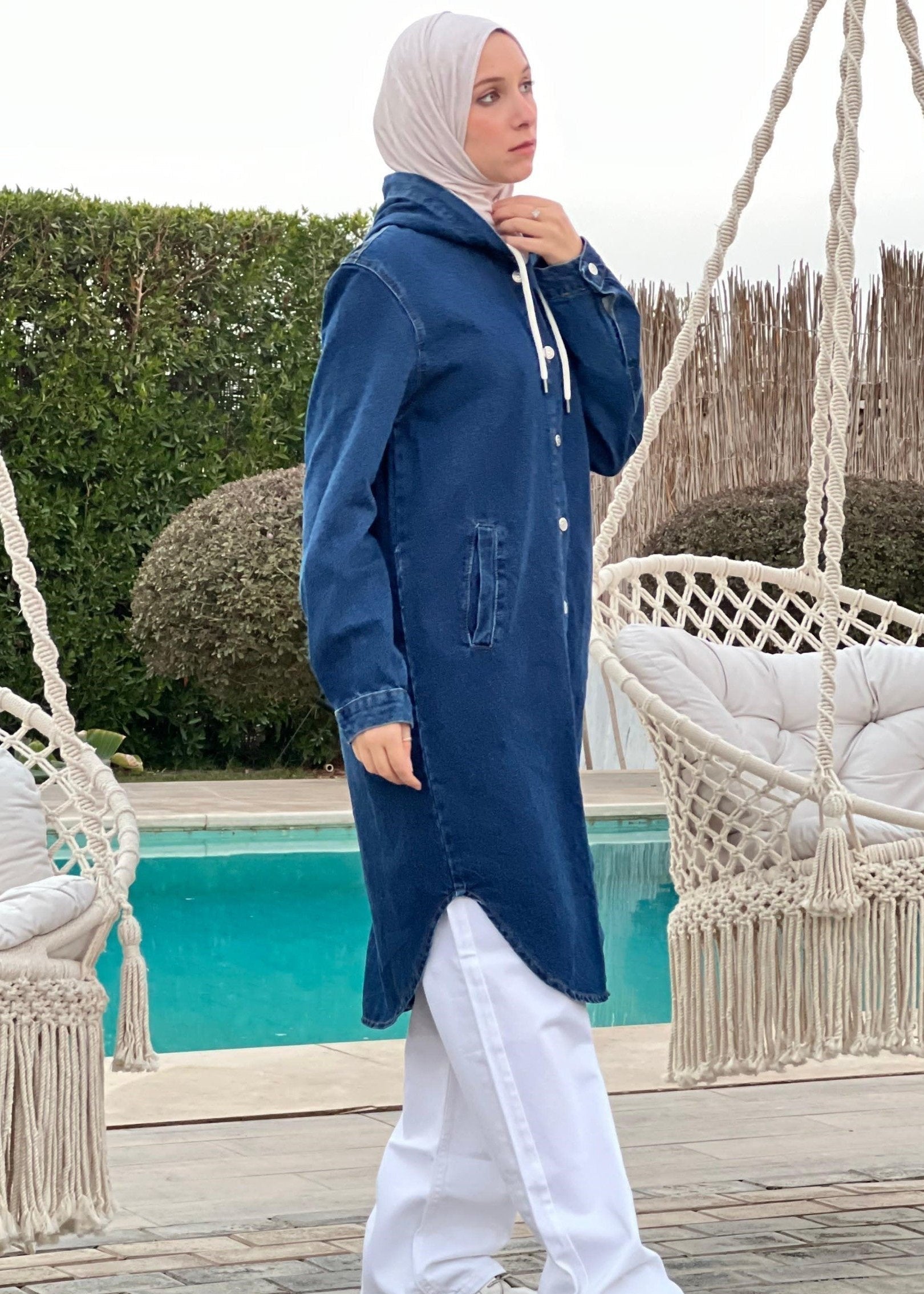 long denim hoodie