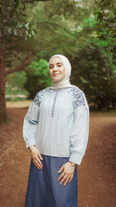 Balloon Sleeves Linen Embroidered Blouse