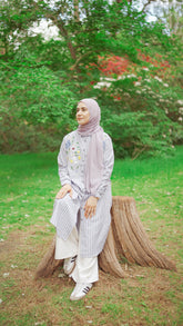 Striped Shirt Dress with Floral Embroidery