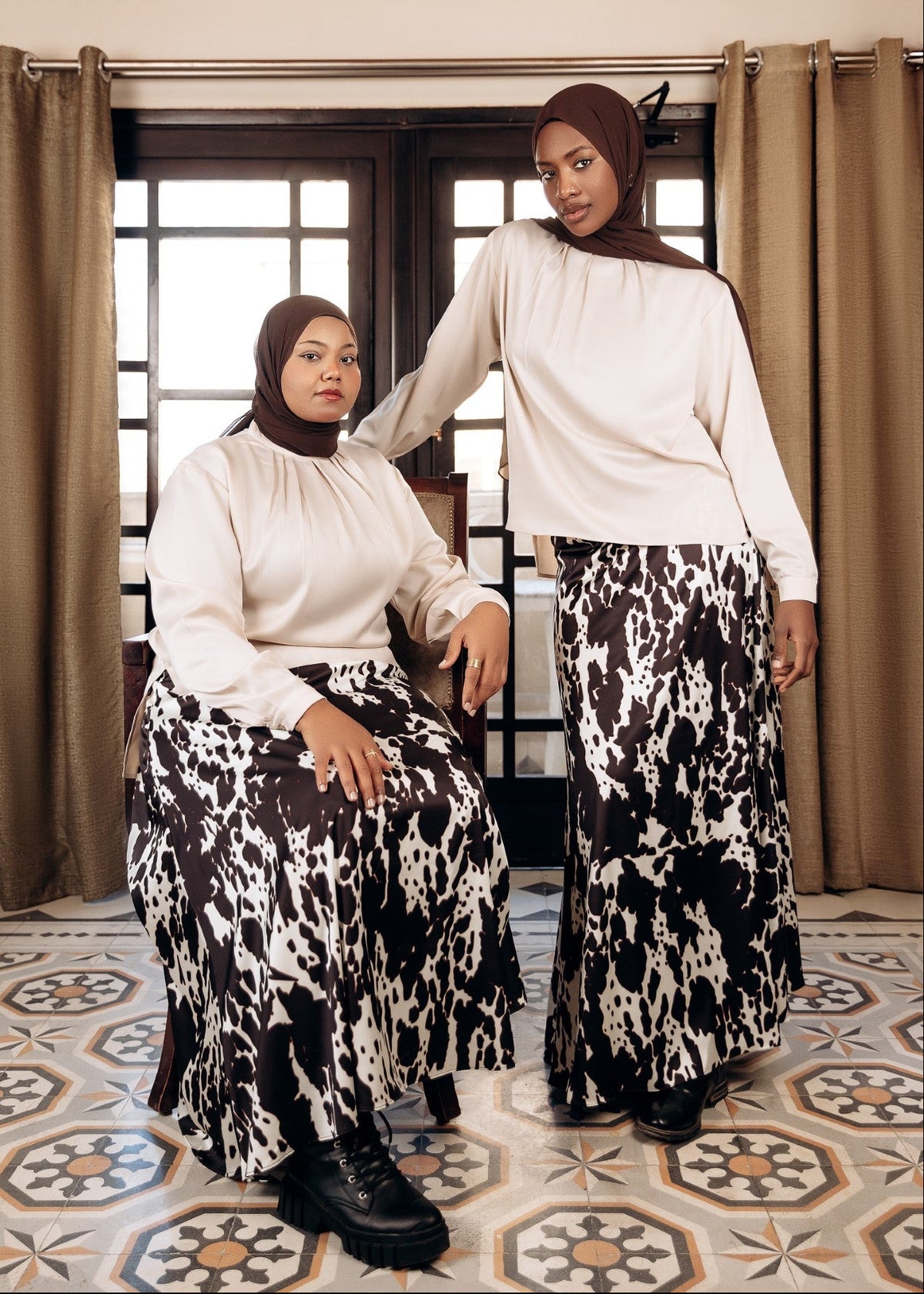 Cow Print Satin Maxi Skirt