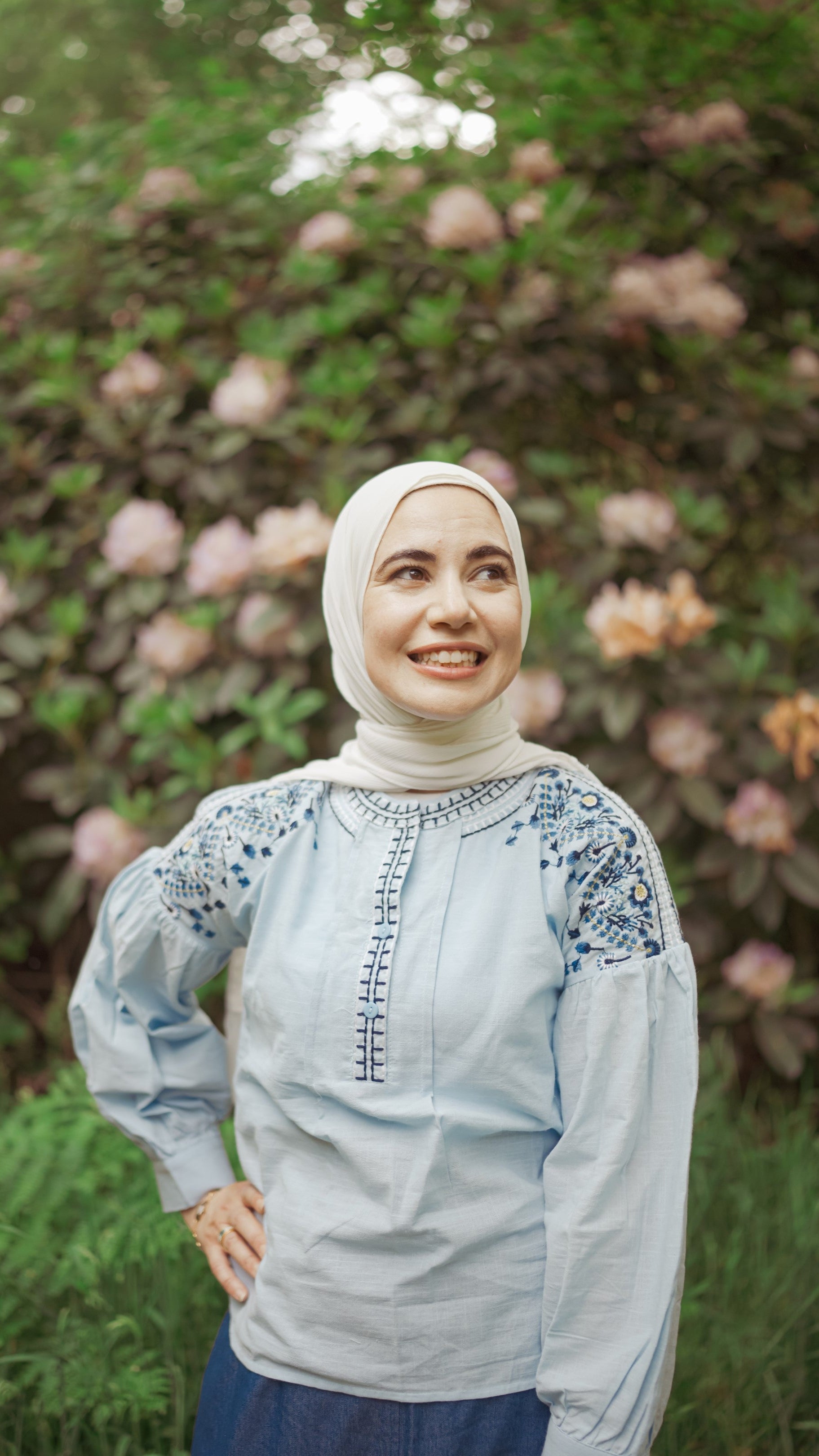 Balloon Sleeves Linen Embroidered Blouse