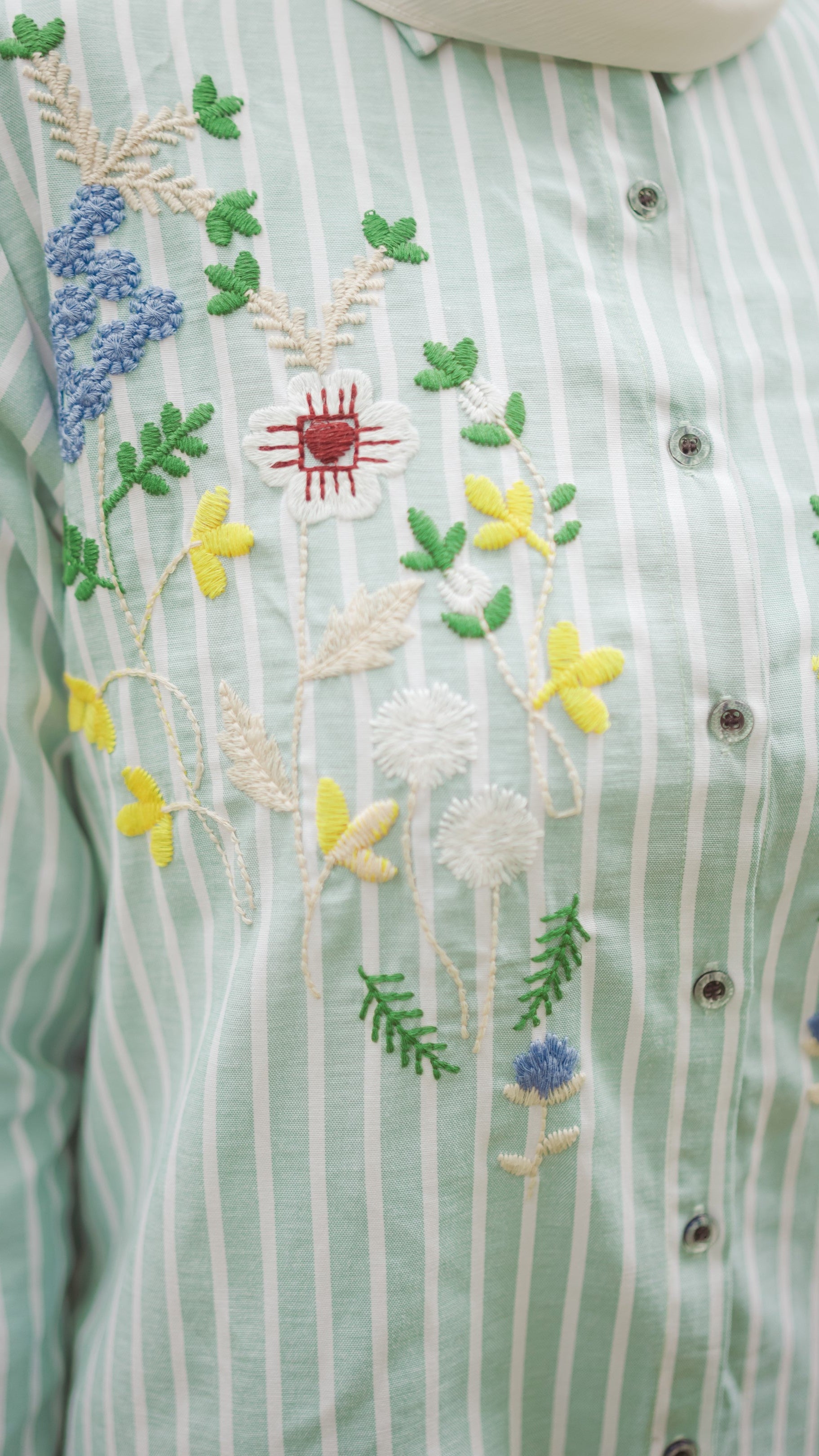 Striped Shirt Dress with Floral Embroidery